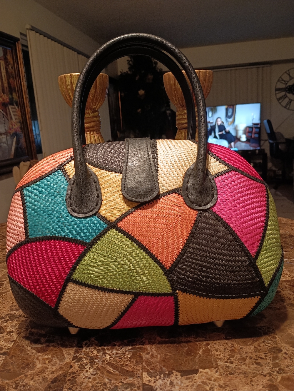 Multicolor Patchwork Straw Tote Bag - Women
